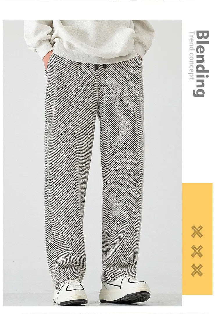 Chenille Slanted Stripe Casual Pants Men’s Loose Wide-leg Pants Silver Silk Sweatpants