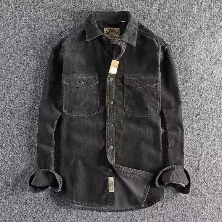 Retro Washed Corduroy Long-sleeved Shirt For Men