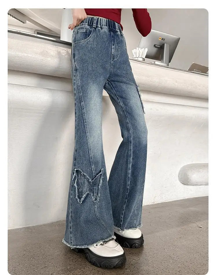 Girls’ Casual Stretch All-match Denim Trousers