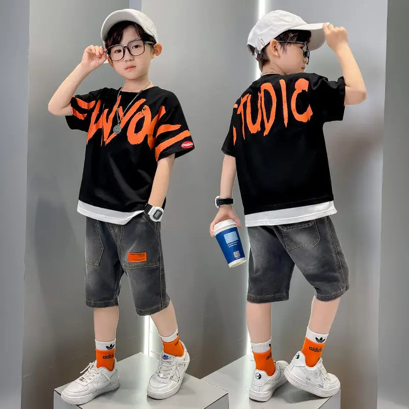 Big Boy’s Short Sleeve Suit T-shirt Trendy