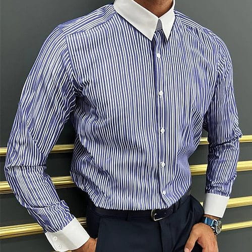 Men’s Long Sleeve Shirt Design Striped Business