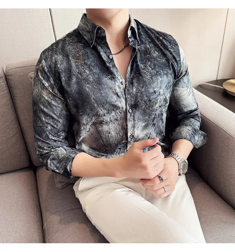 Trendy Tie-dye Printed Shirt Men’s Long Sleeve Spring Slim-fitting