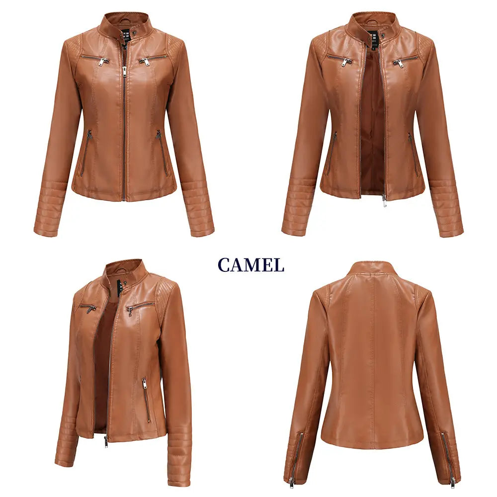 Women’s Leather Thin Motorcycle Clothing Short Chic Women’s Jacket