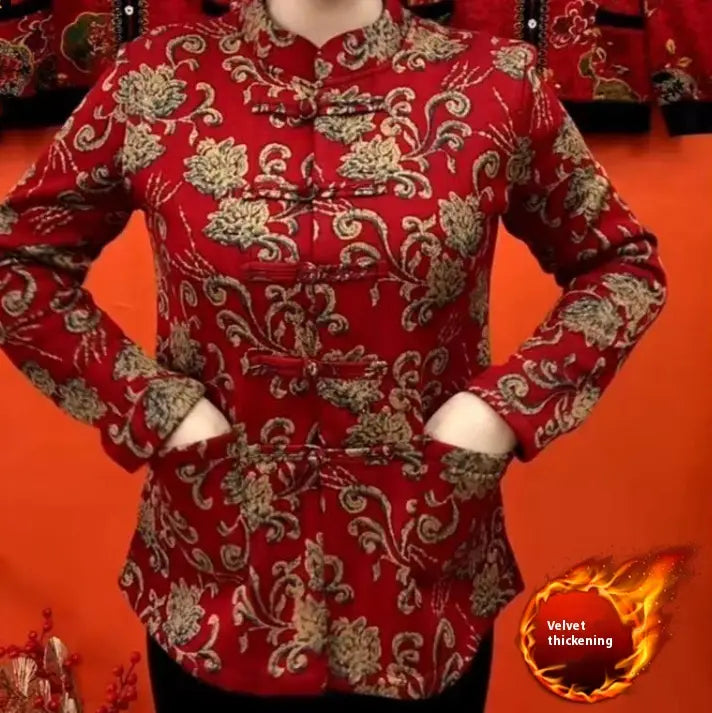 Women’s Thick Retro Ethnic Style Cardigan With Fleece Base
