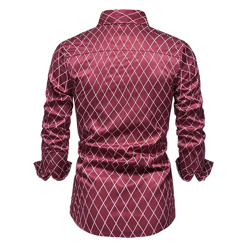 New Fashion Contrast Color Men’s Long-sleeved Diamond Check Button Shirt
