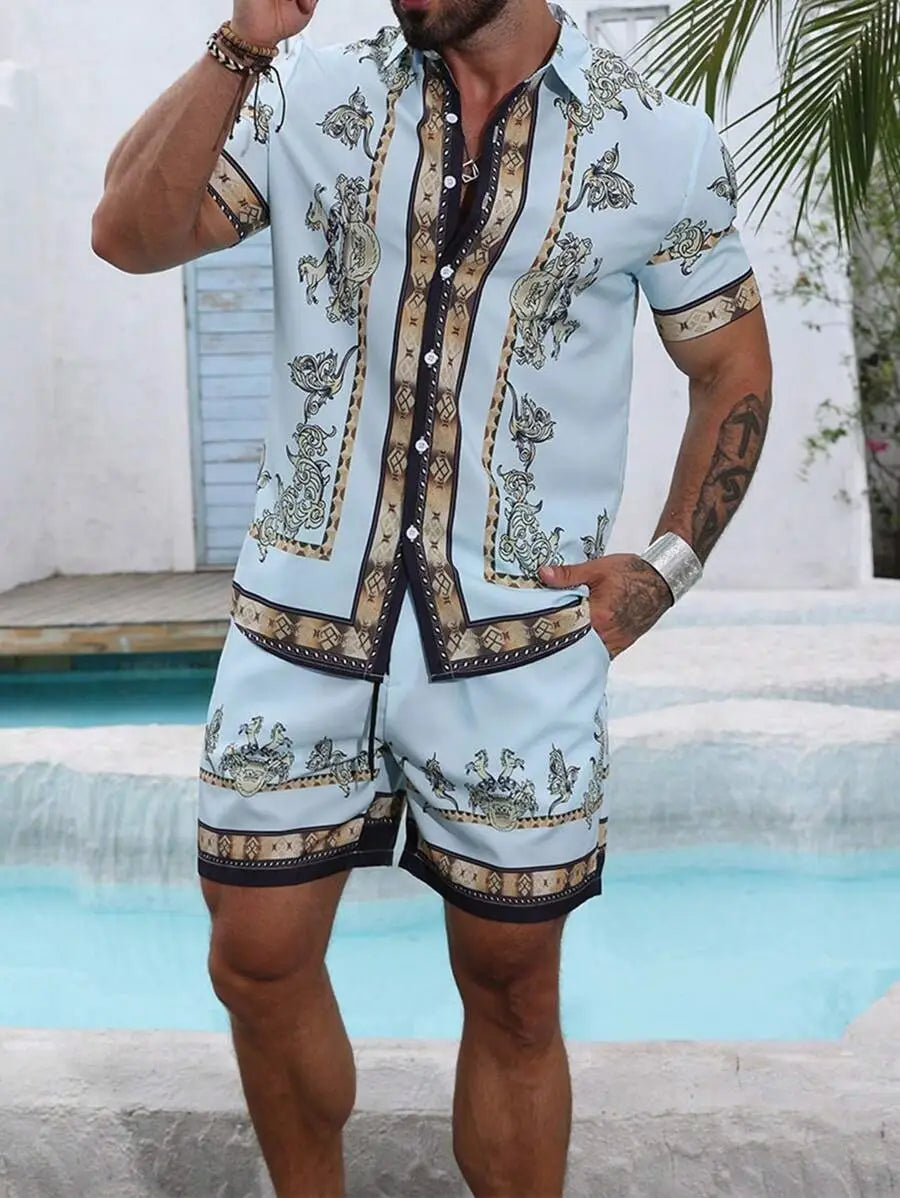 3D Digital Printing Men’s Casual Loose Shirt Shorts