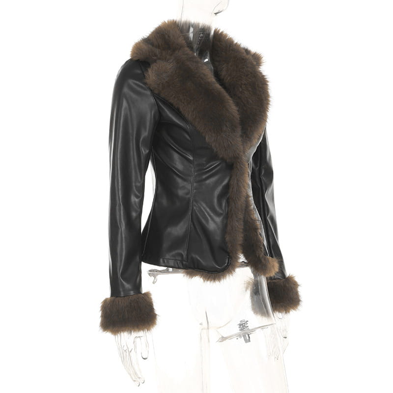 American Street Loose Fur Collar Leather Coat