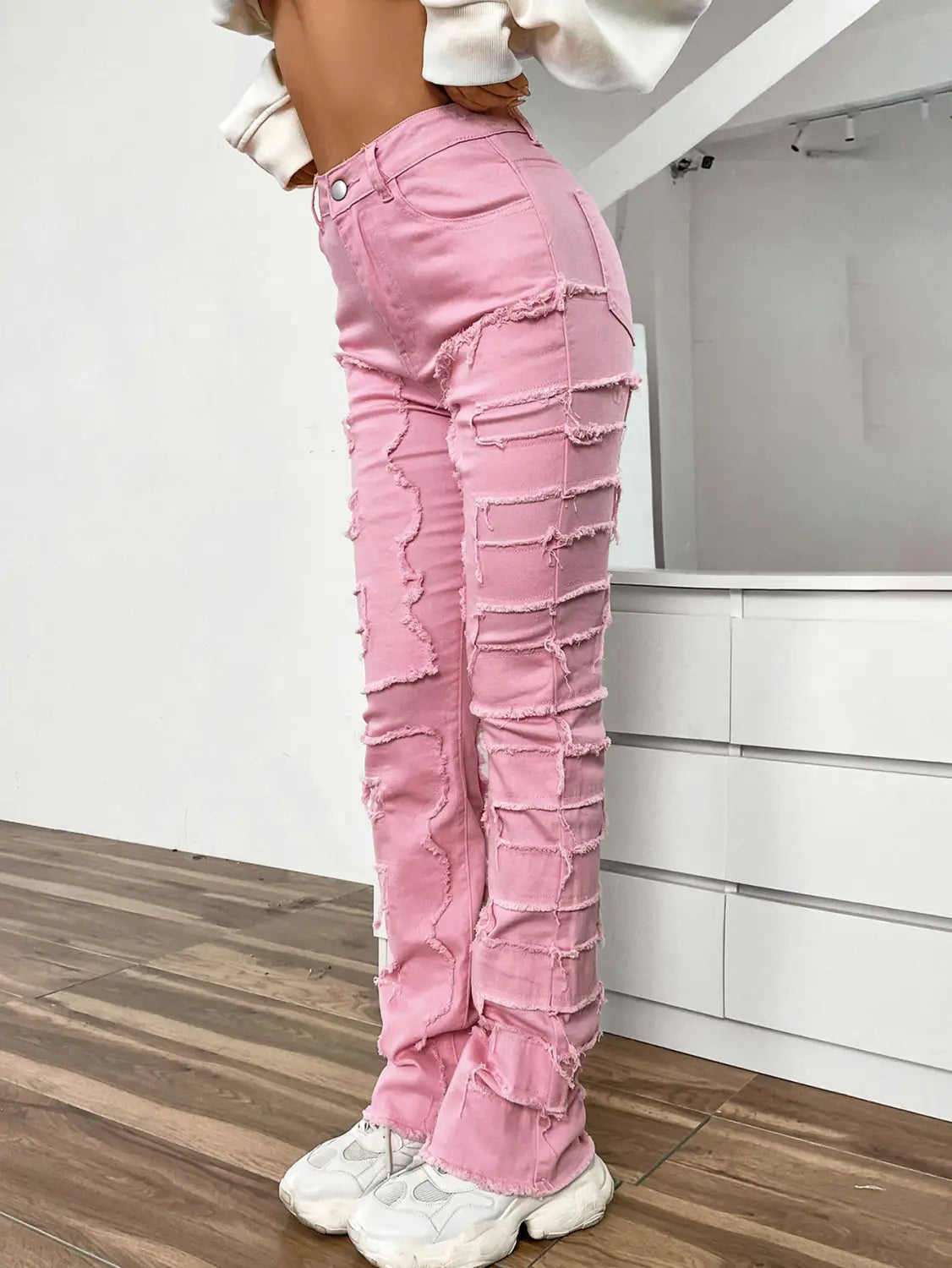 Women’s Embroidered Straight-leg Pants Fashion I Stretch Patchwork Jeans