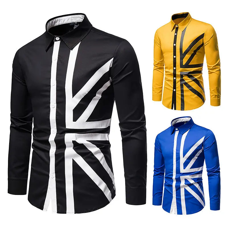 Hollow European Size Men’s Trend Stitching Long-sleeved Shirt Western Denim Shirt