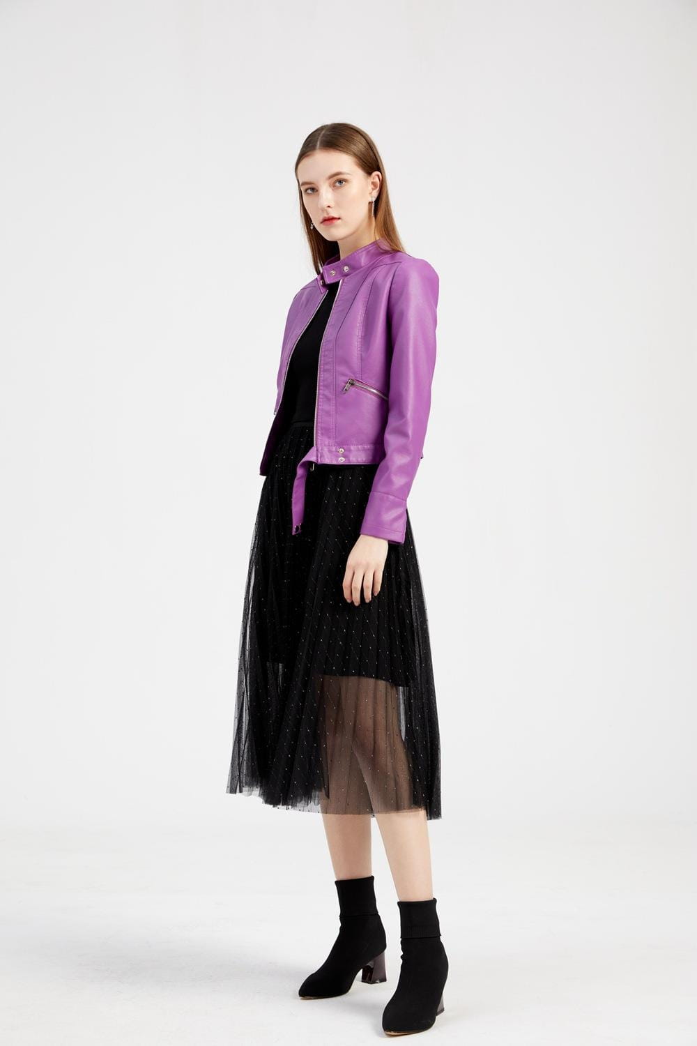 Women’s Short Leather Jacket Stand Collar Jacket Thin