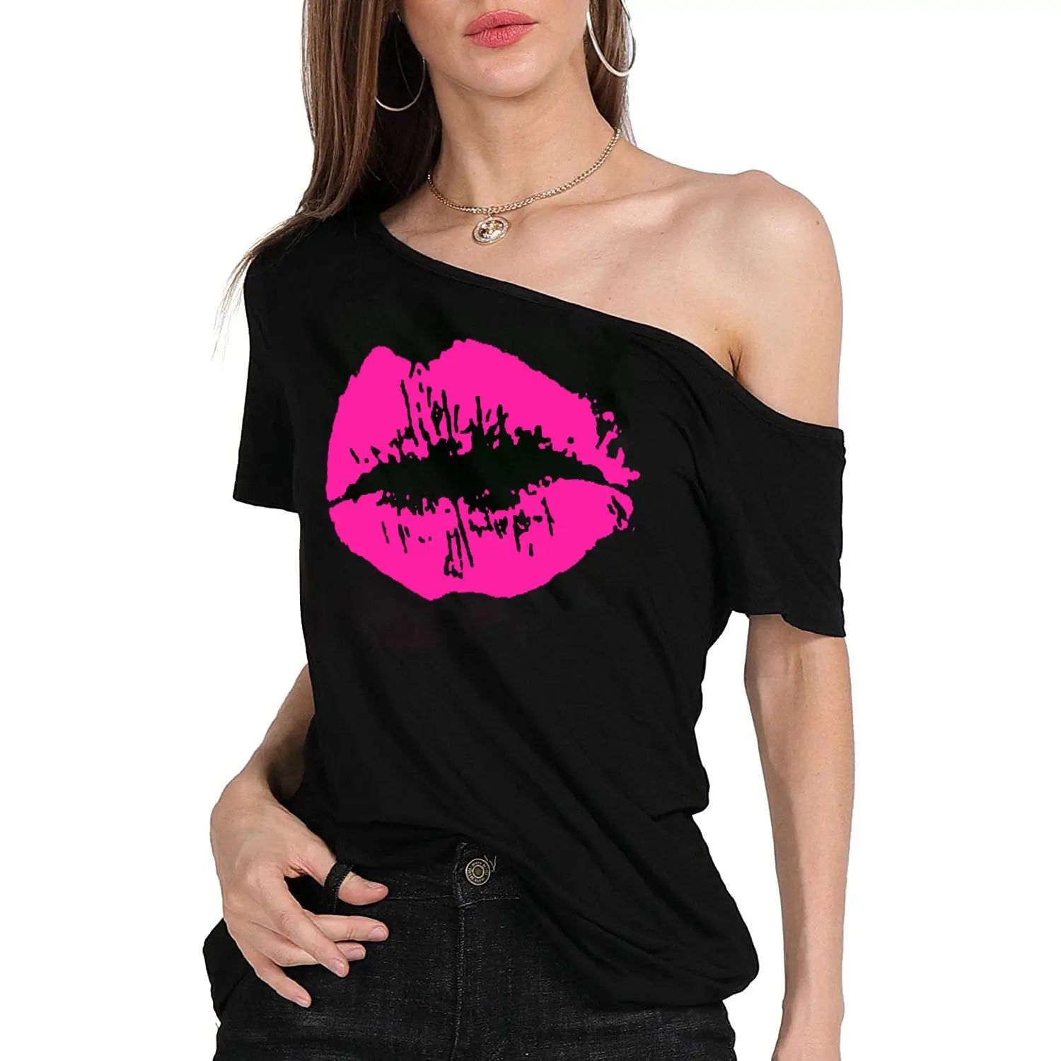 Women’s Loose Shoulder Versatile Printed T-shirt