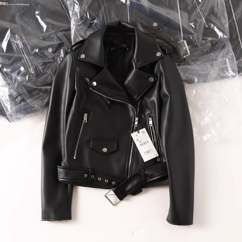 Women’s Black PU Leather Zip Jacket