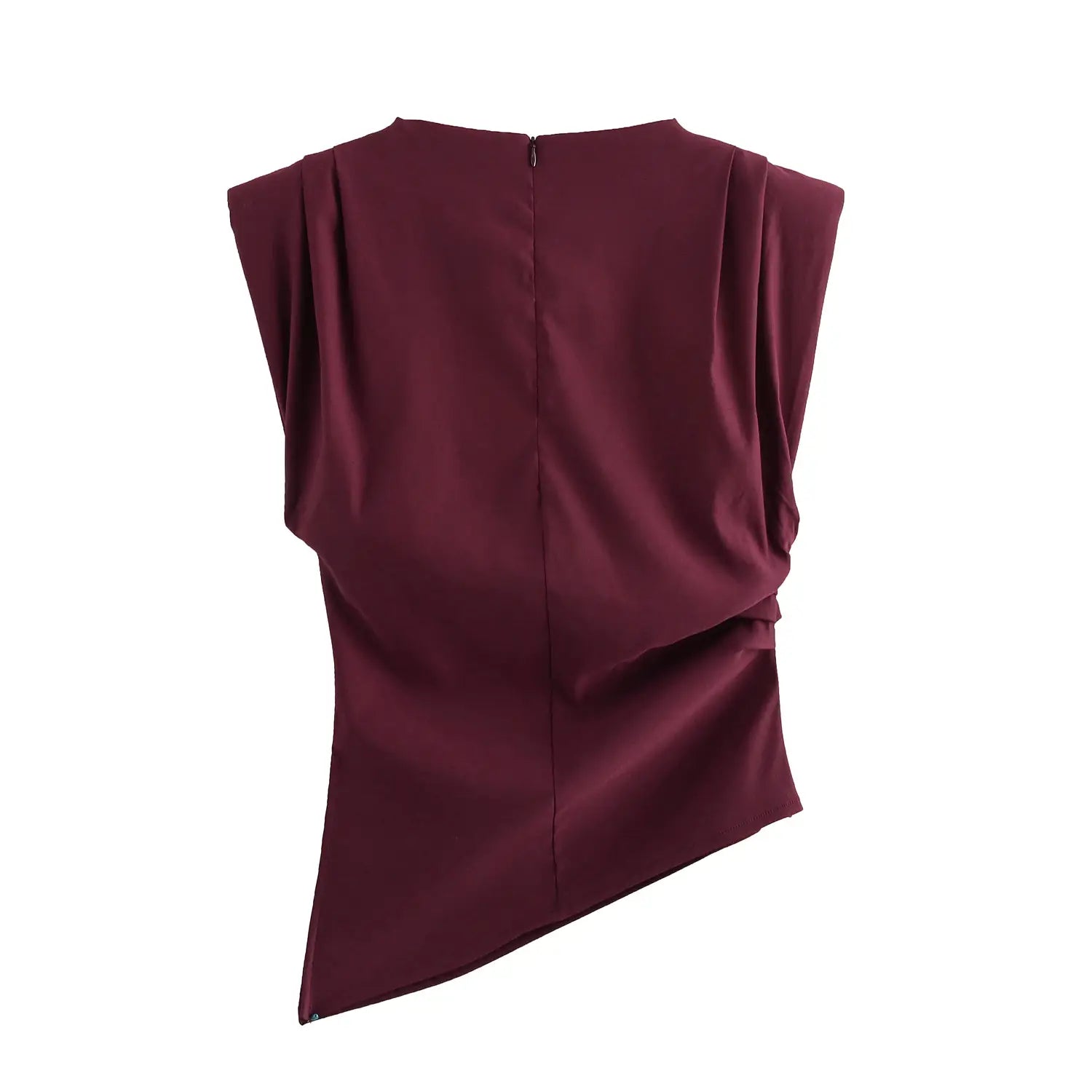 Beveled Pleated Decorative Padded Shoulder Top