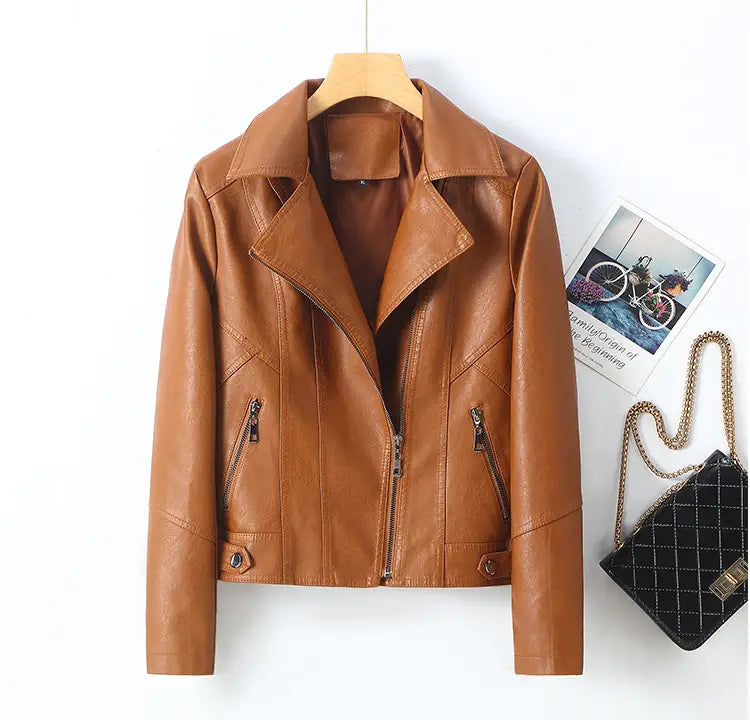 Women’s Lapel Short Small Leather Coat