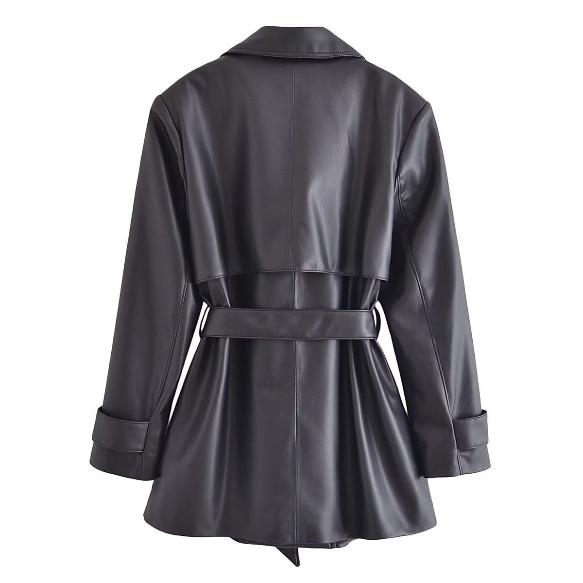 Women’s Elegant Slightly Mature Imitation Leather Short Trench Coat