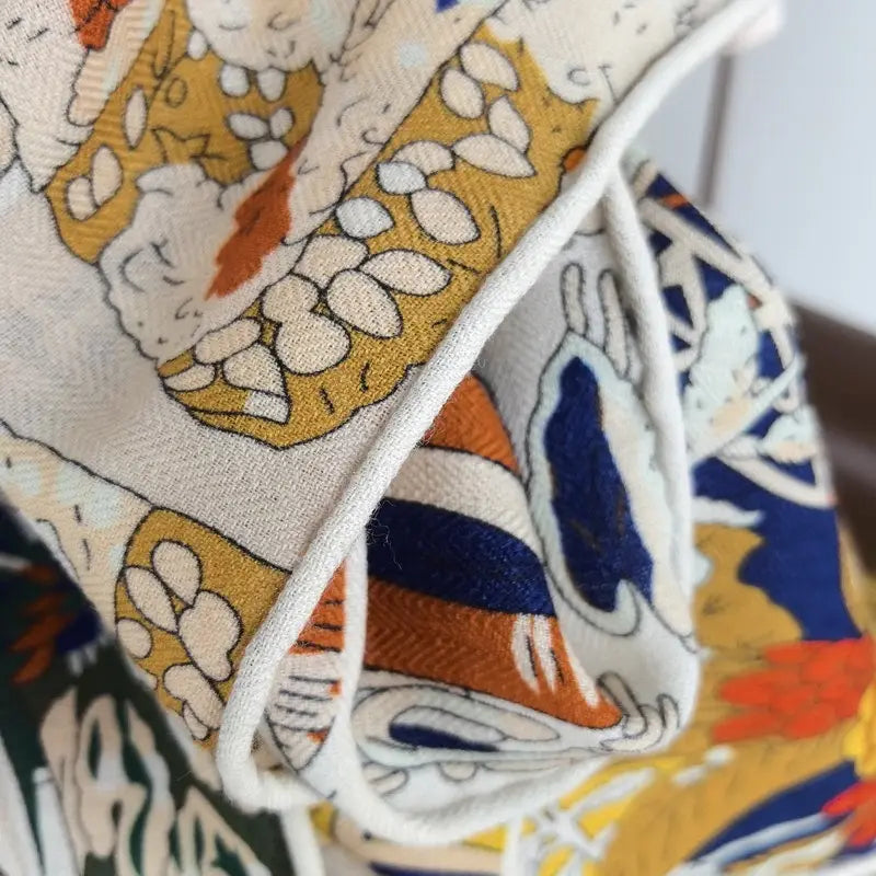 Prosperous Double-sided Same Color Printing Silk Wool Scarf