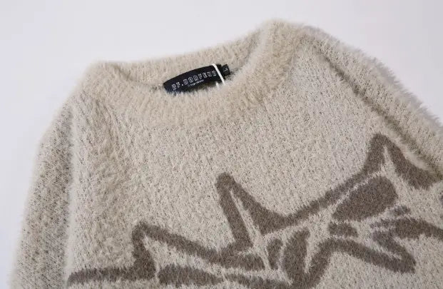 Harajuku Daily Commuting Fashion Personality Geometry Round Neck Jacquard Fashion Brand Knitted Pullover Loose Sweater