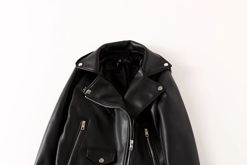 Women’s Black PU Leather Zip Jacket