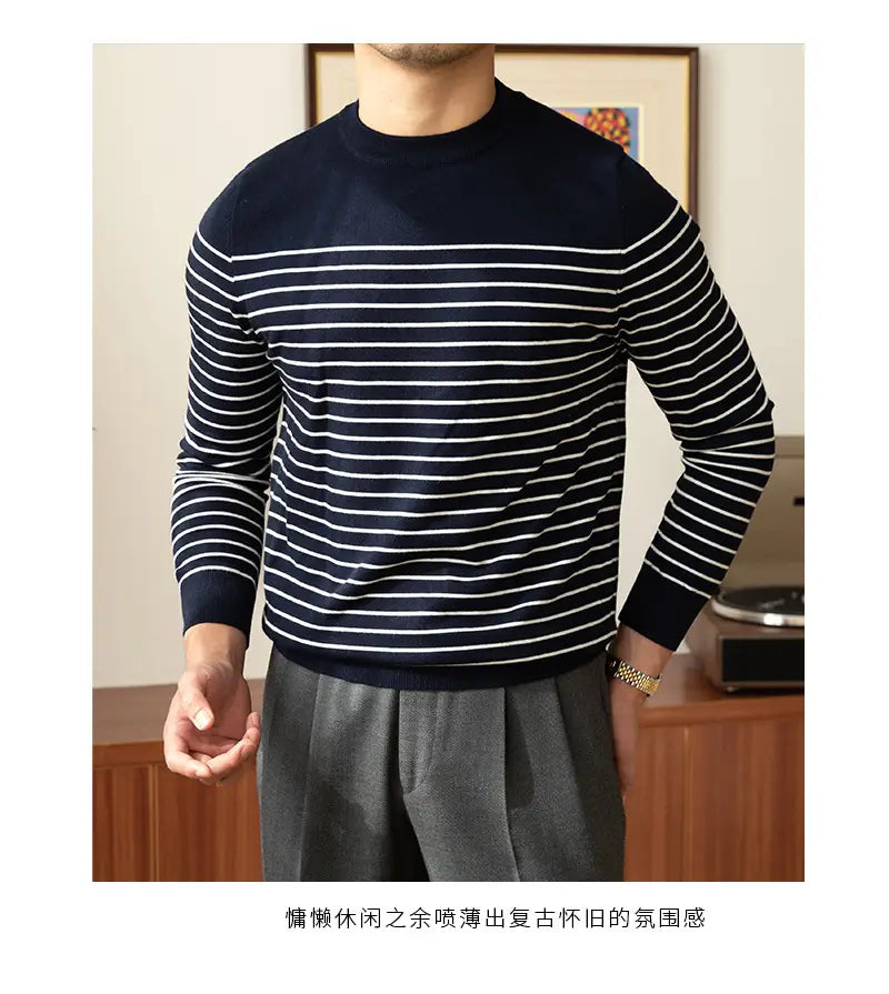 Business Commute Striped Design Contrast Color Long Sleeves Knitwear