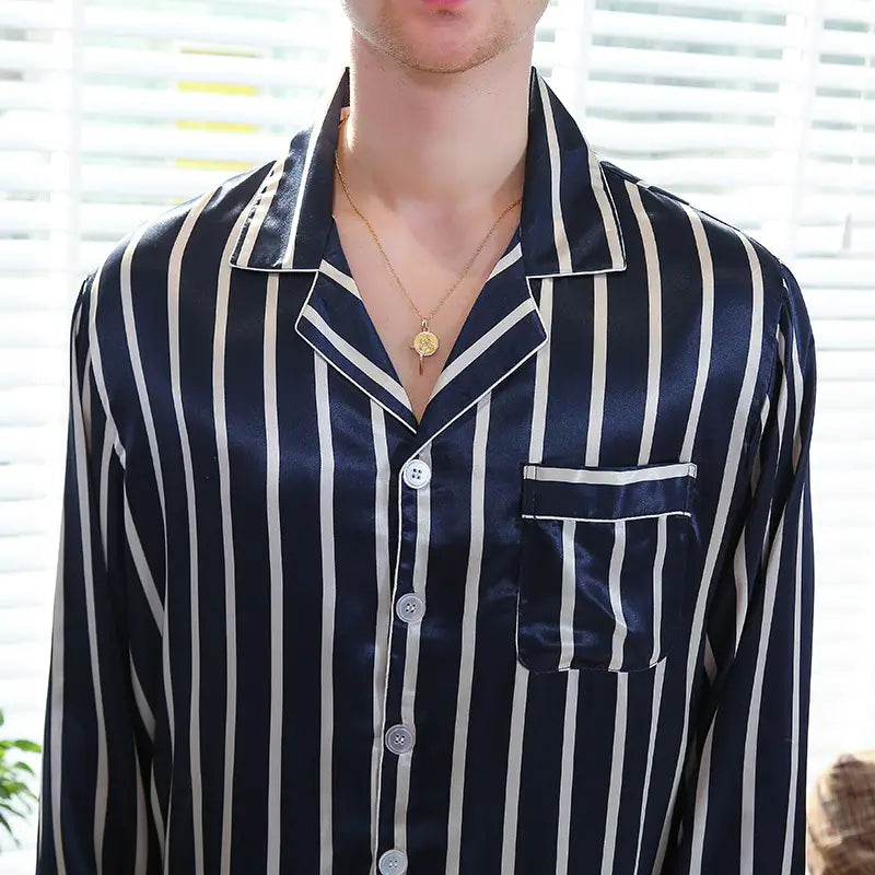 Fall men’s simulated silk stripe pajamas men