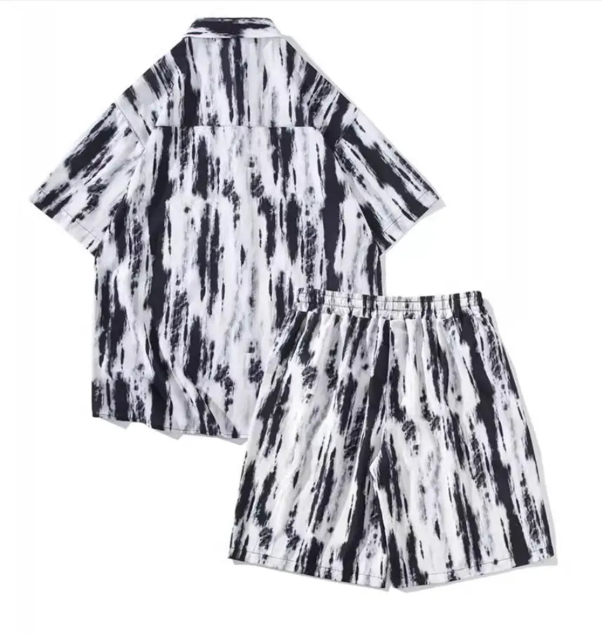 Casual Tie-dye Men’s Loose Flower Shirt Suit