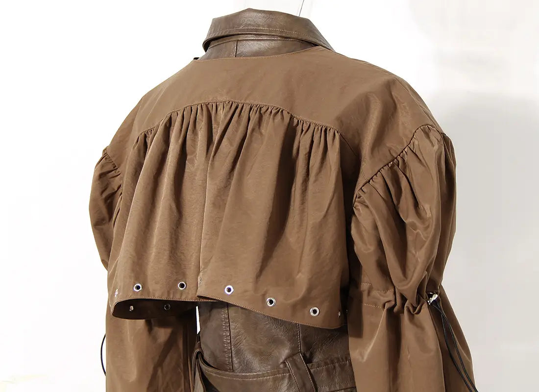 Niche Design Two-piece Coat Cape Stitching PU Handsome Waist-tight Jacket