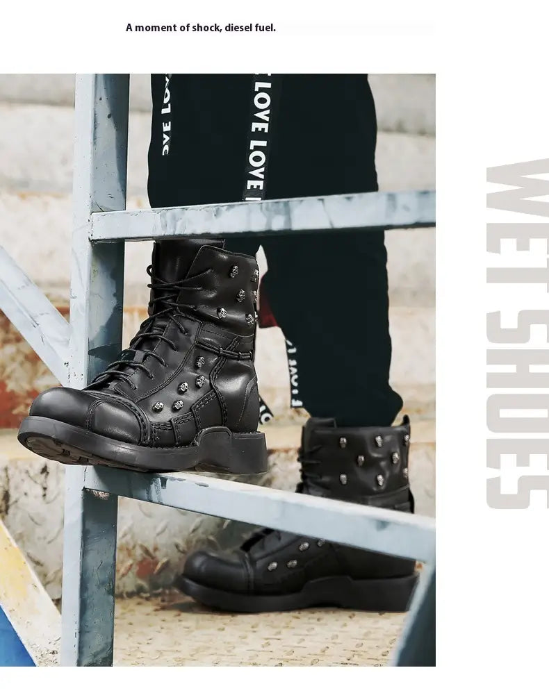 Men’s Warm Work Clothing Motorcycle Waterproof High-top Steampunk Leather Boots