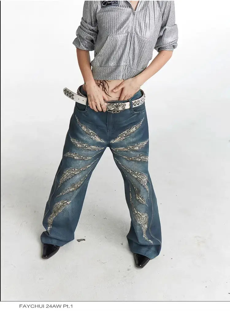 Original Digital 3D Full Printed Leopard Print Loose Jeans
