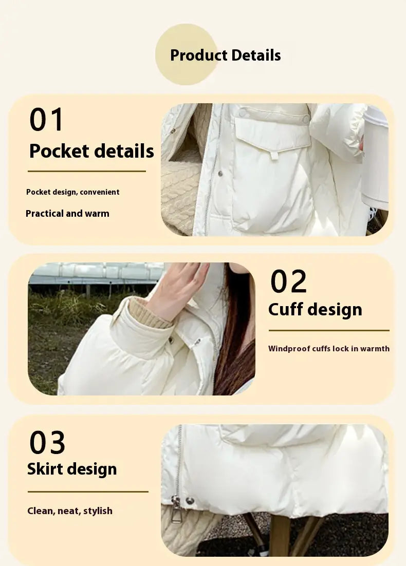 Women’s White Duck Down Korean Style Slimming Hooded Thick Down Jacket