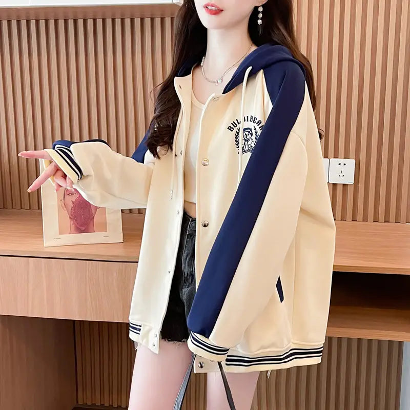 Casual Fashion Sweater Heavy Industry Cartoon Embroidery Contrast Color Baseball Uniform