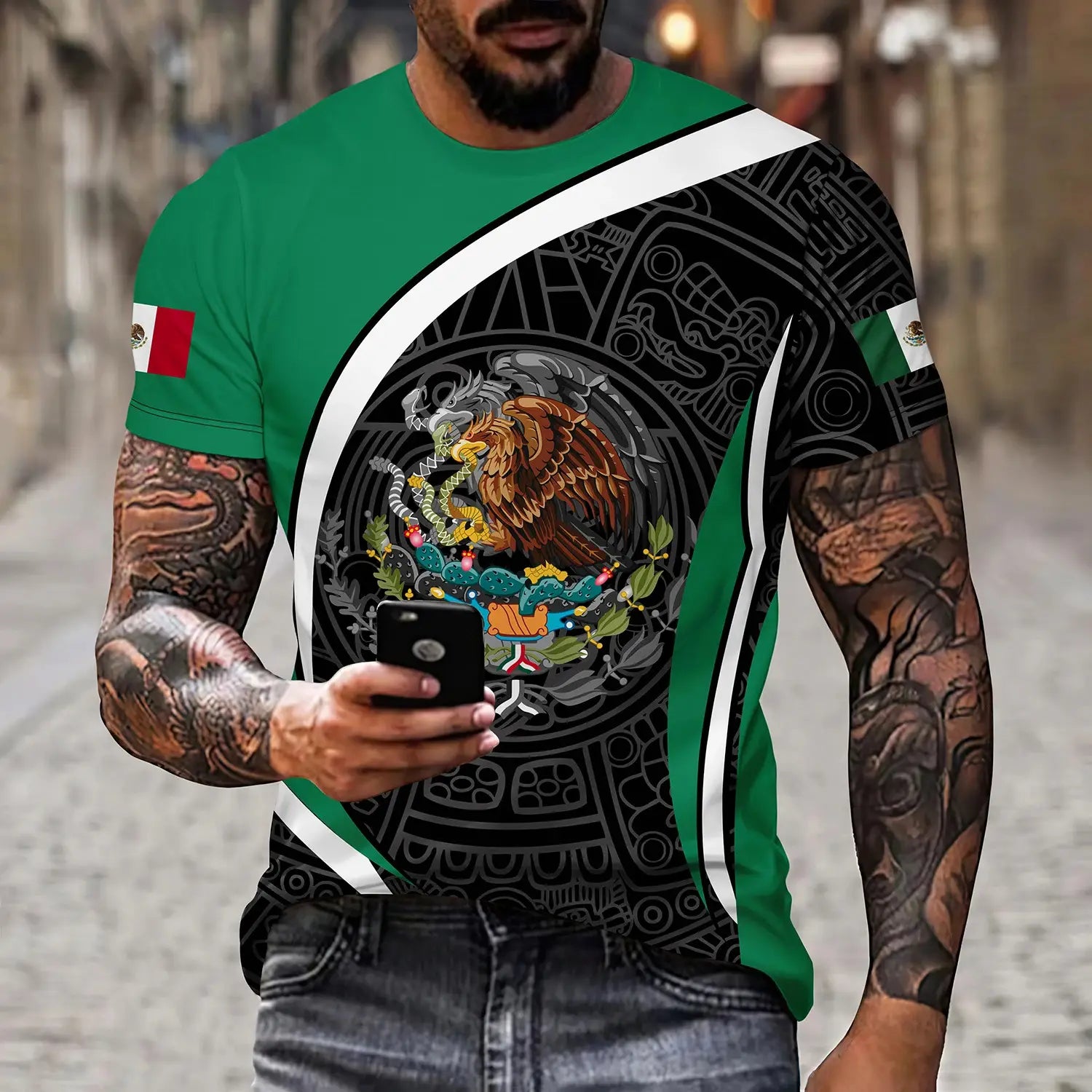 Eagle And Snake T-shirt Loose Round Neck Men’s Short Sleeve T-shirt