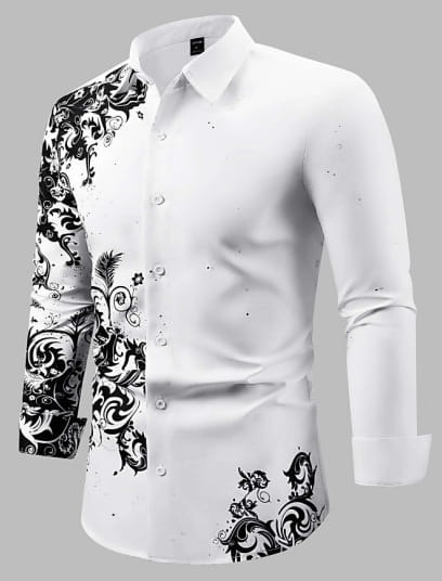 European And American Men’s Long-sleeved Shirt Casual Printing