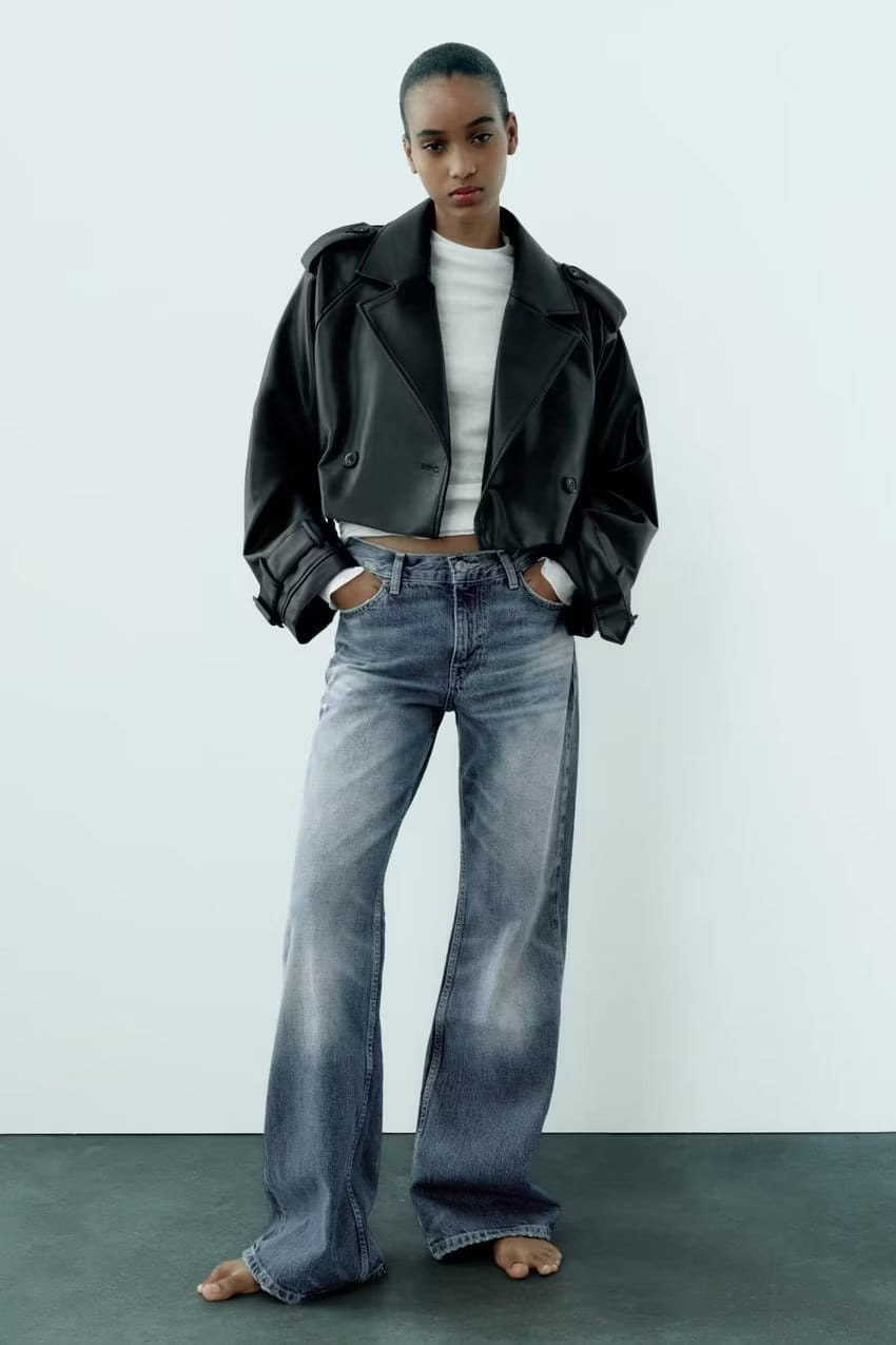 Autumn New European And American Leisure Imitation Leather Loose Short Trench Coat