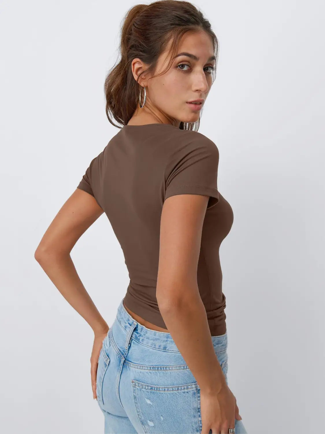 Round Neck Short Sleeve Slim Fit Hot Girl Going Out Tops