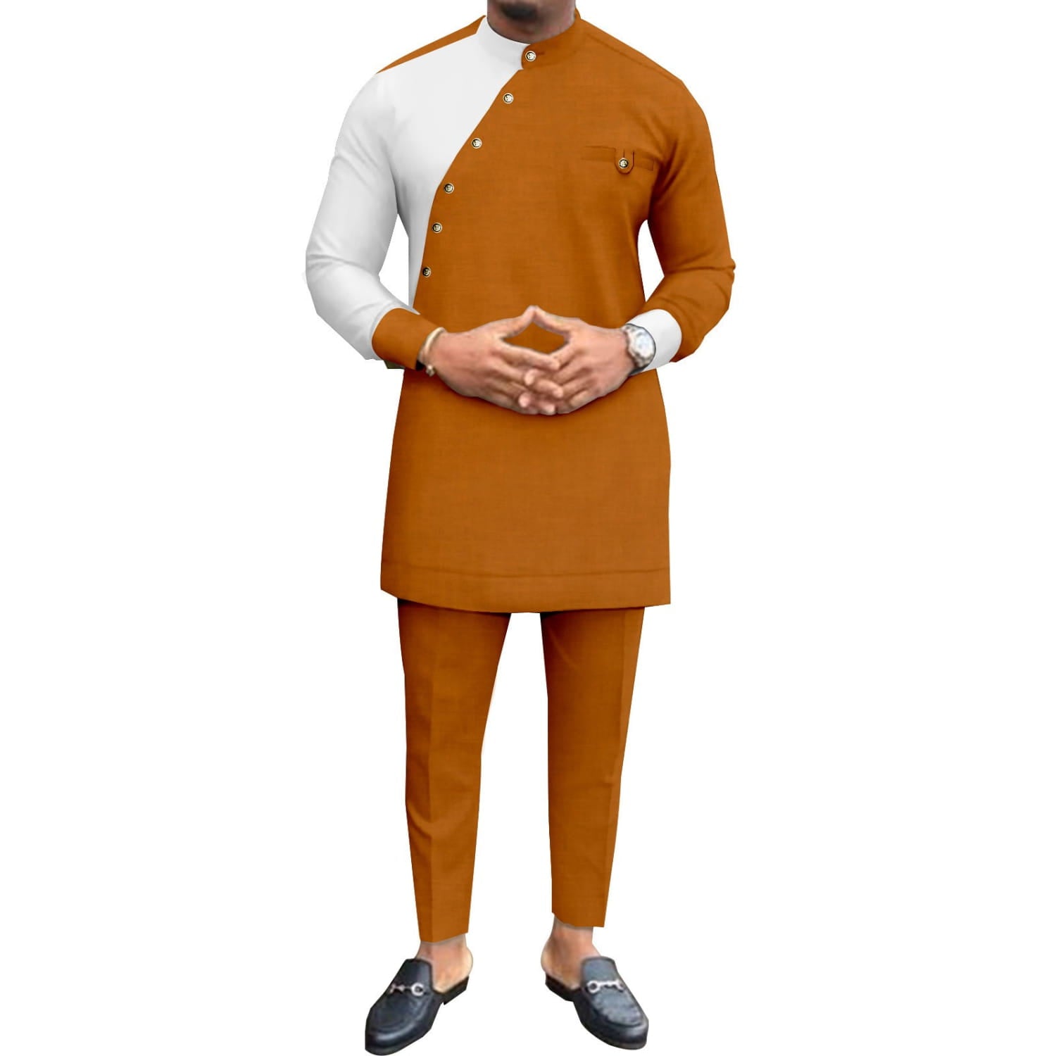 African National Pure Color Cotton Men’s Leisure Suit Top Pants