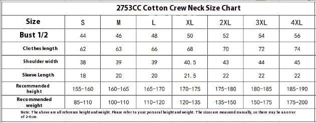 Men’s And Women’s Same Summer Pure Cotton Round Neck T-shirt