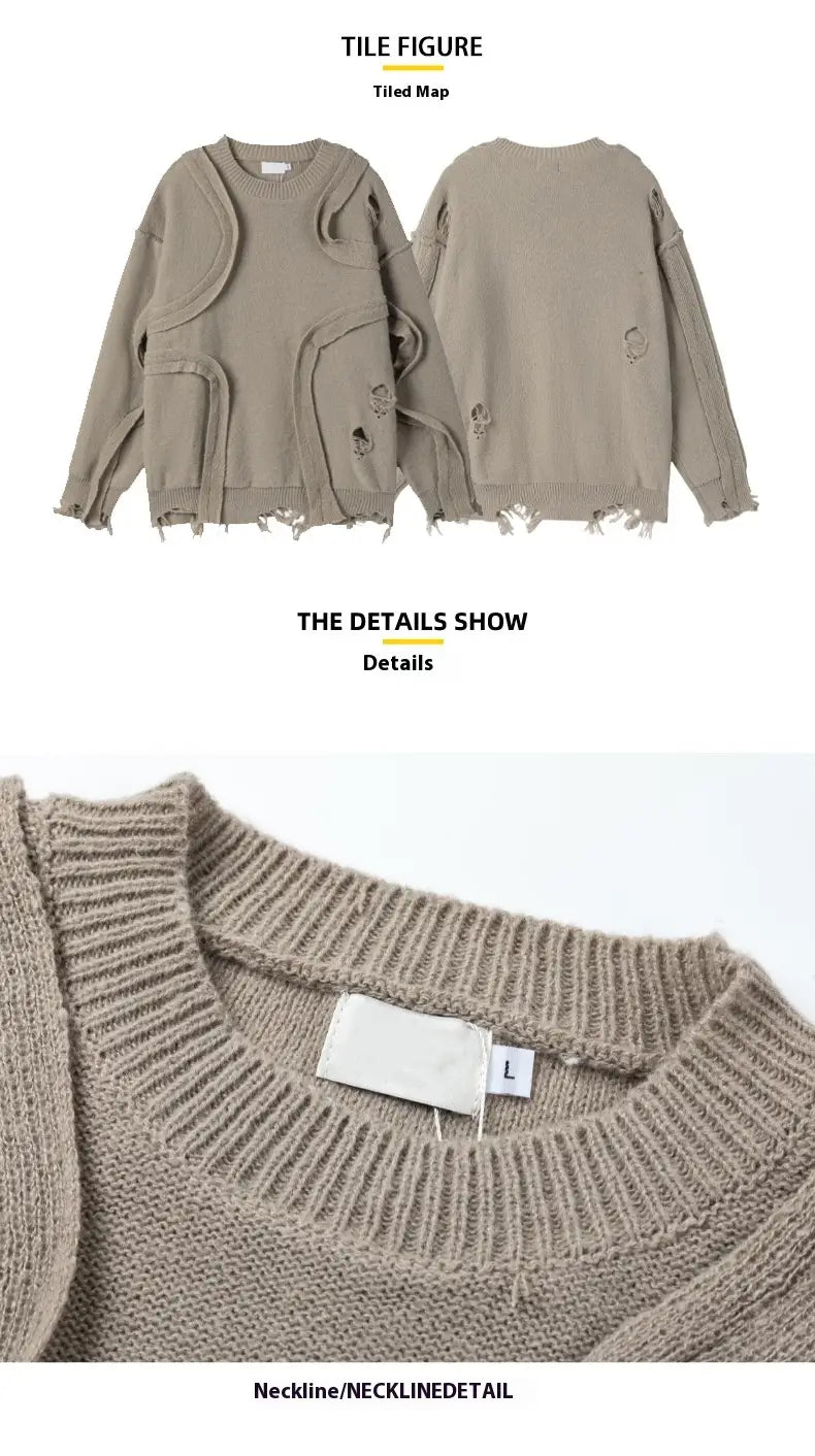 Winter New Retro Loose Fringe Design Round Neck Knitted