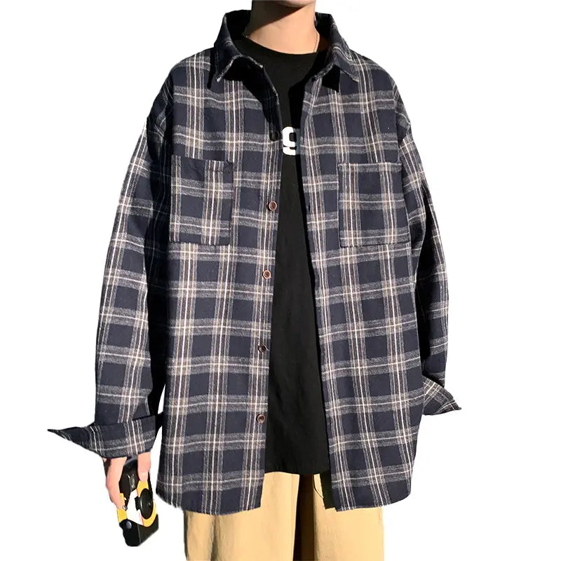 Brushed Striped Plaid Shirt Male High-end Sense Of Shameless Handsome
