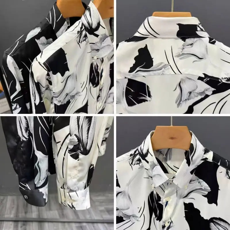 Men’s Floral Pattern Slim Fit Print Long Sleeve Shirt