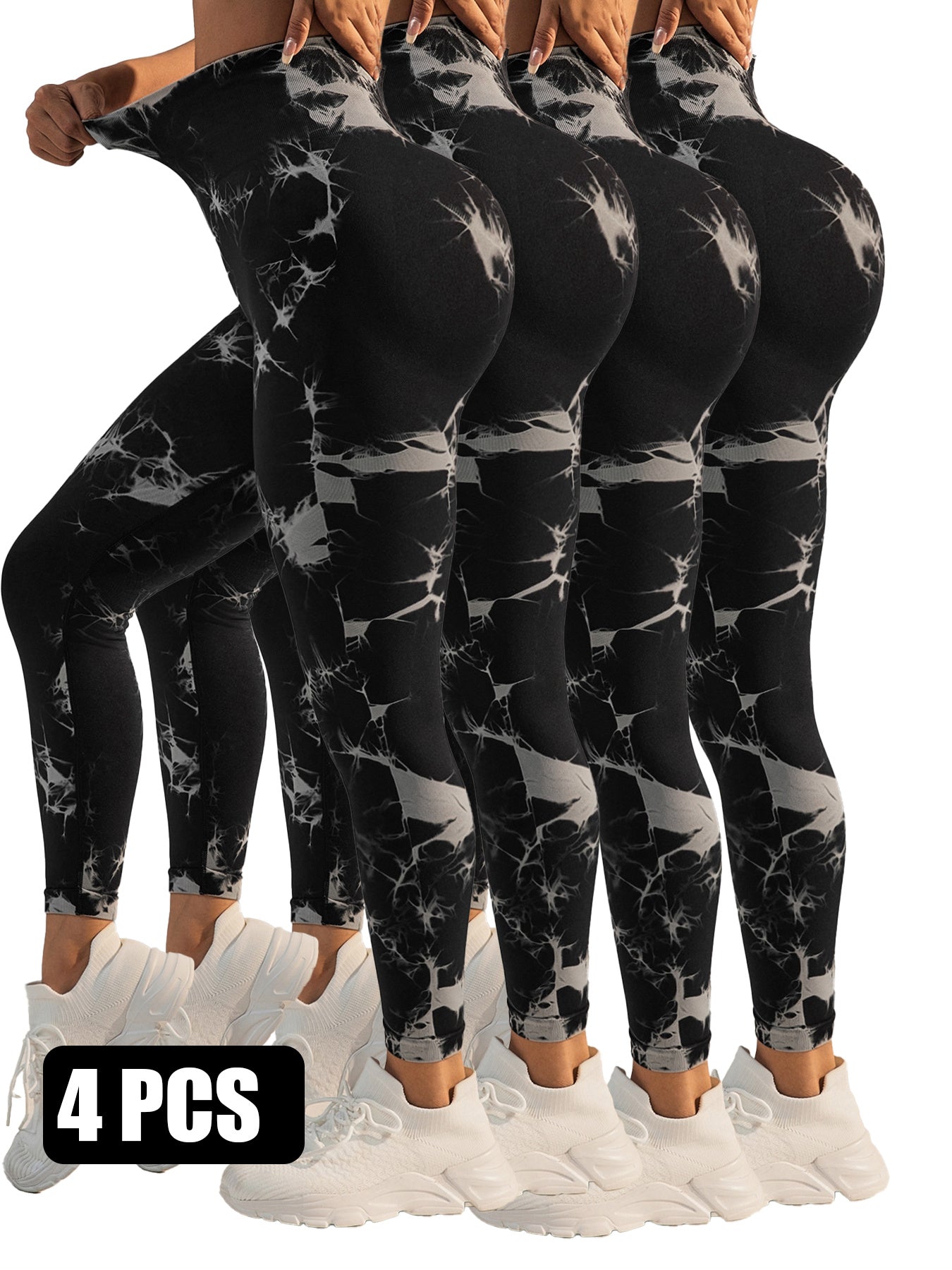 4pcs Tie-dye Yoga Pants Active Yoga Pants - 4BLK / S - 5