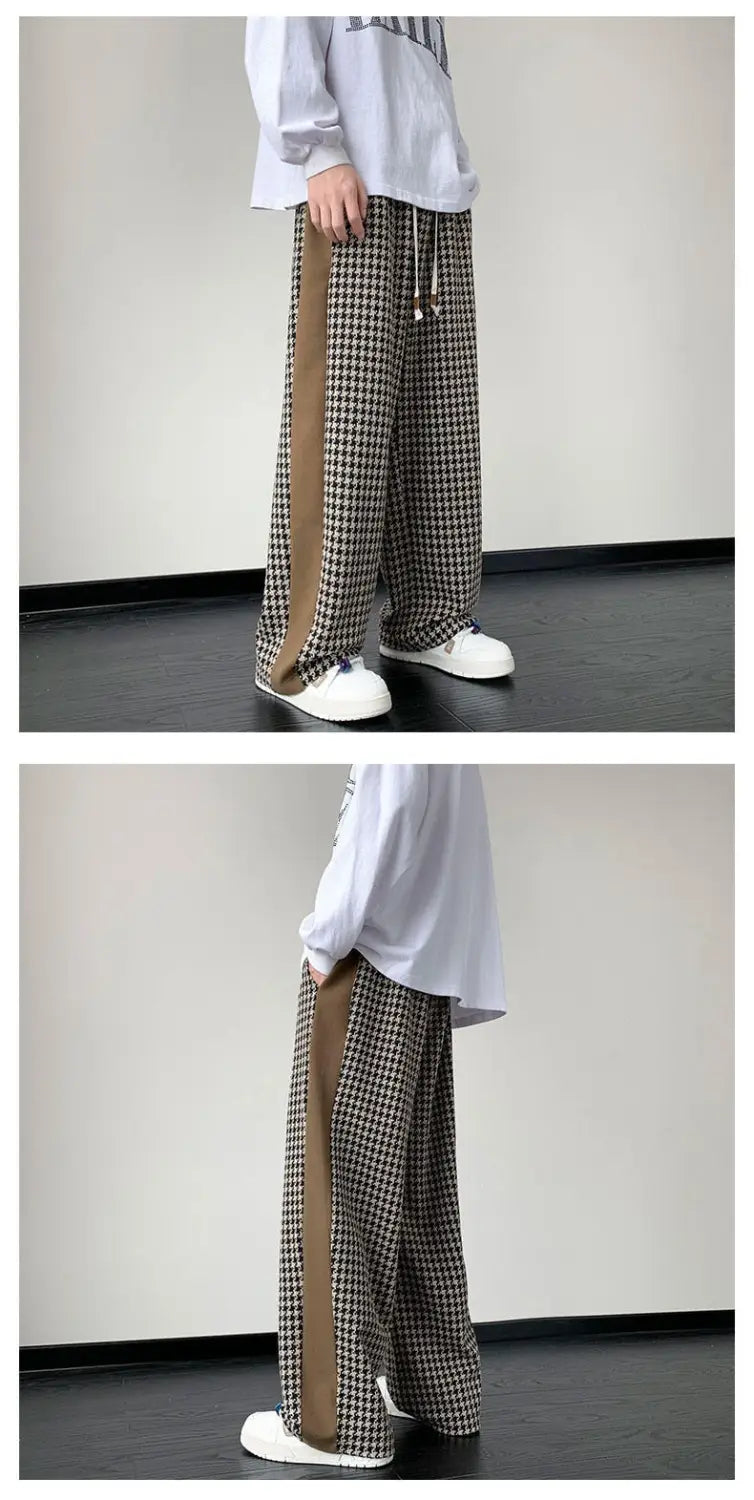 Houndstooth Stitching Chenille Casual Pants