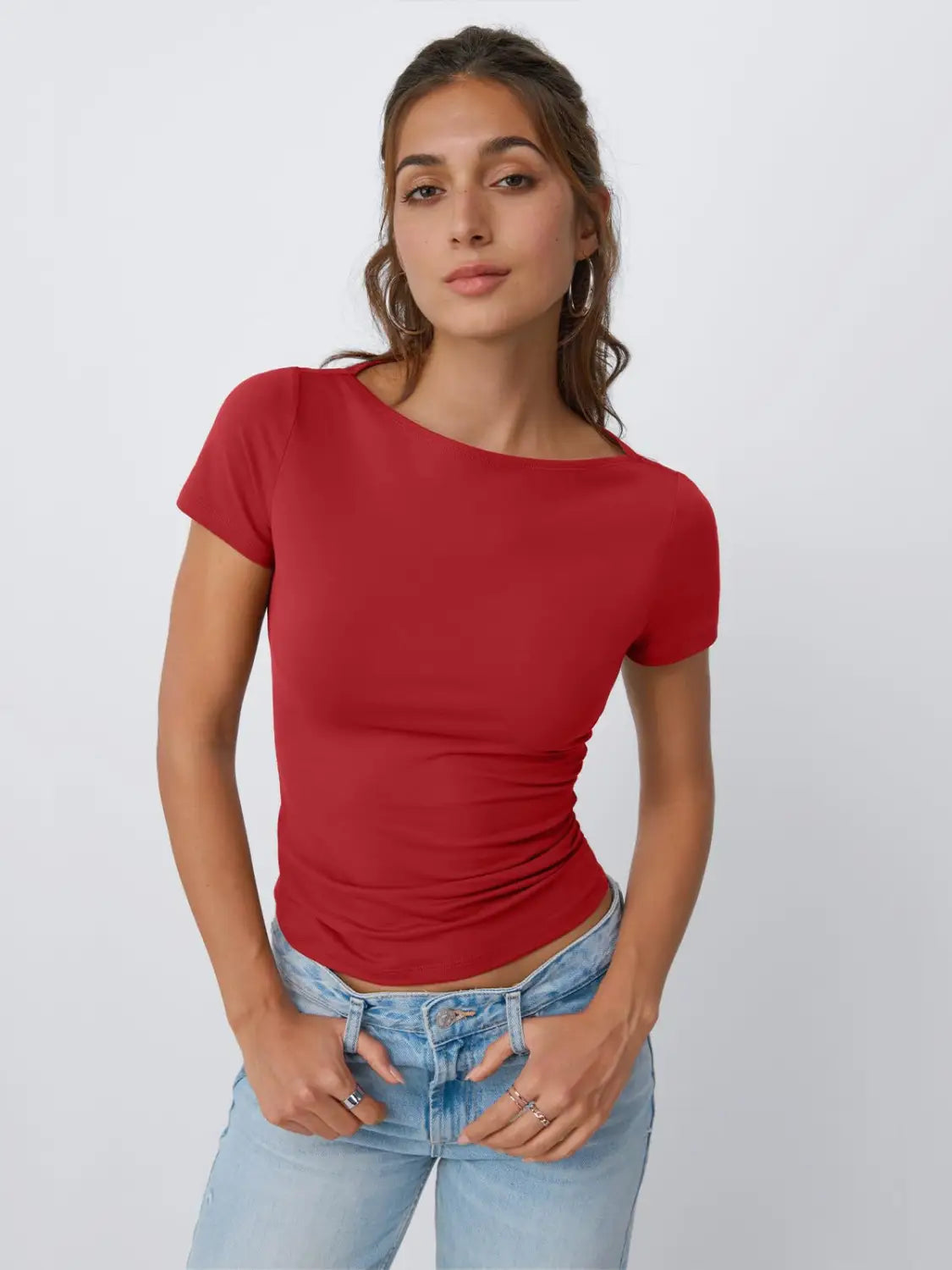 Round Neck Short Sleeve Slim Fit Hot Girl Going Out Tops