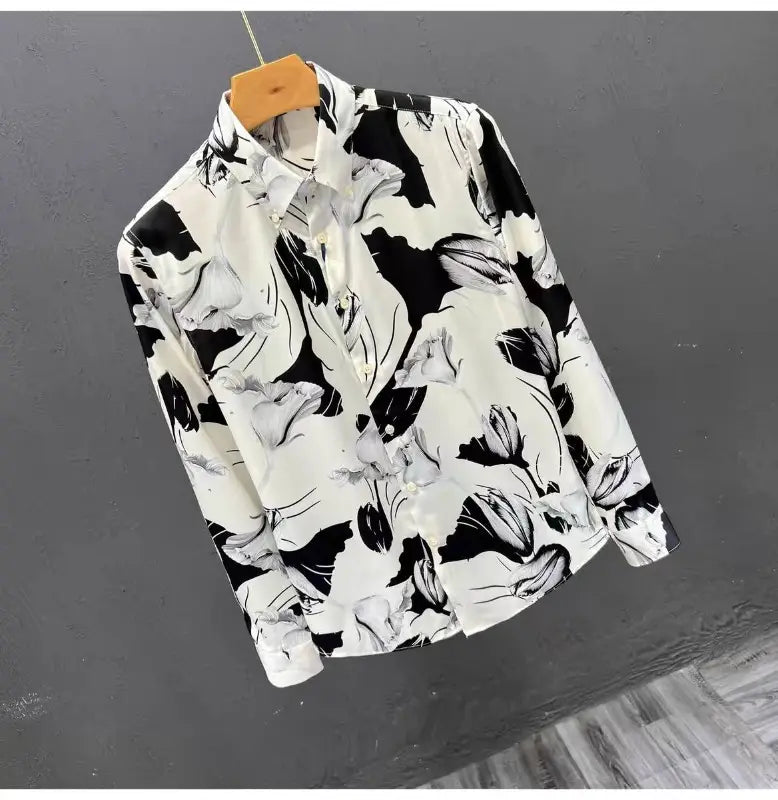 Men’s Floral Pattern Slim Fit Print Long Sleeve Shirt