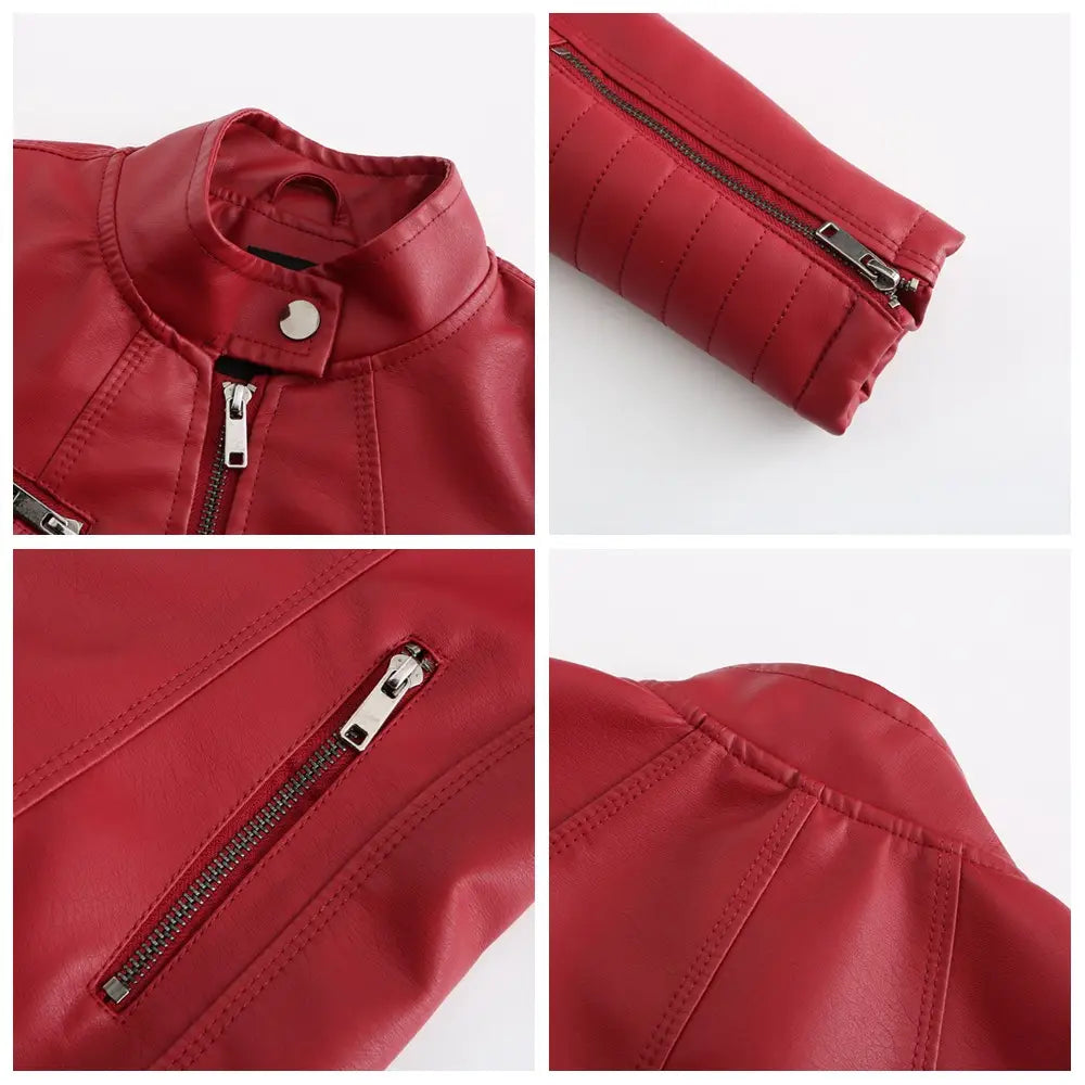Women’s Leather Thin Motorcycle Clothing Short Chic Women’s Jacket