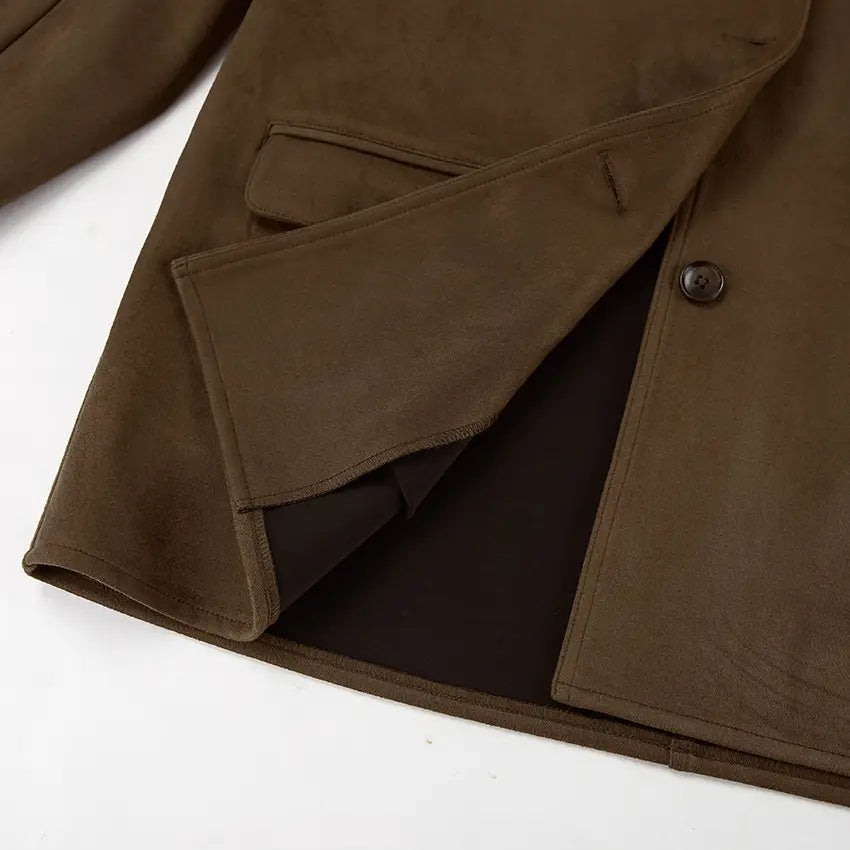 Brushed Velvet Retro Lapels Loose Suede Jacket