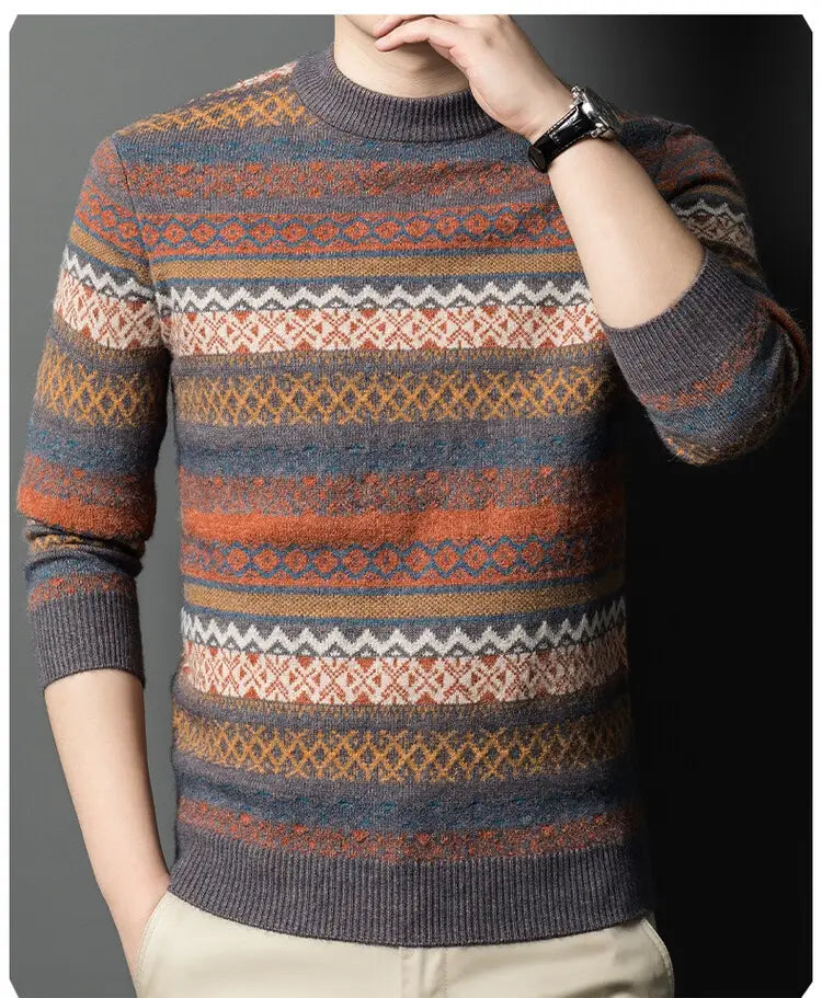 Men’s Pullover Thickened Striped Sweaters Bottoming Shirt