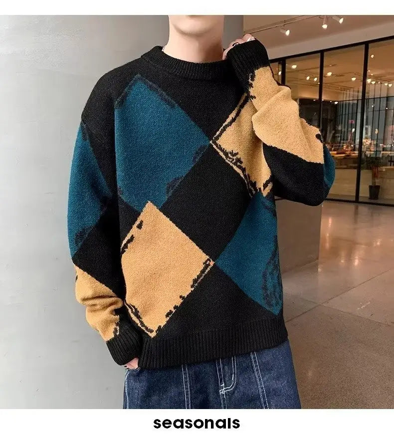 Casual Autumn And Winter Thickened Sweater Men’s Round Neck Lazy Trendy Bottoming Shirt
