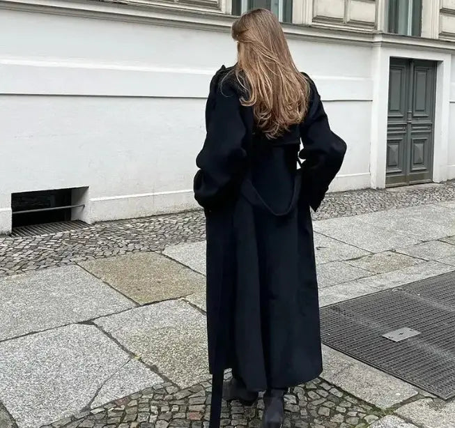 Loose Double Buckle Lapel Long Overcoat Outerwear