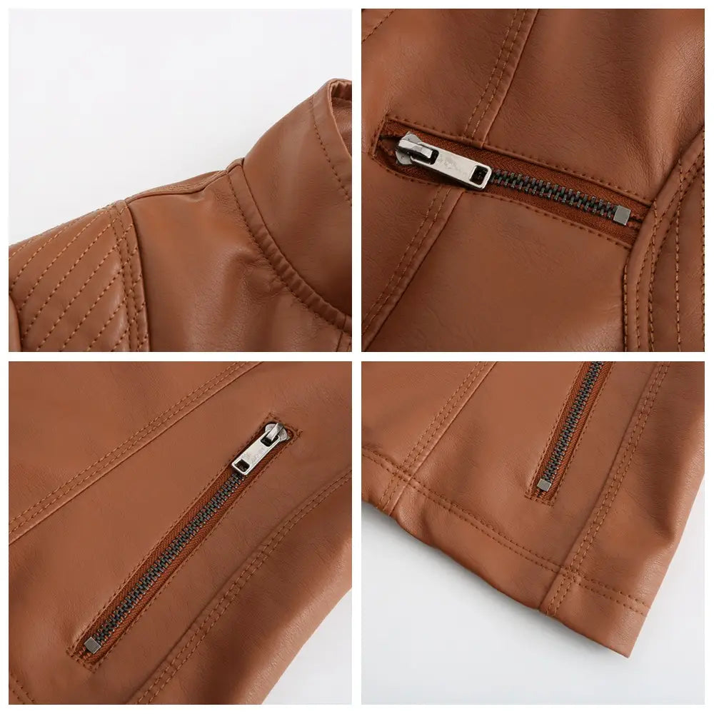 Women’s Leather Thin Motorcycle Clothing Short Chic Women’s Jacket