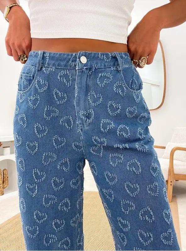 Denim Trousers Love Crochet Wash Straight